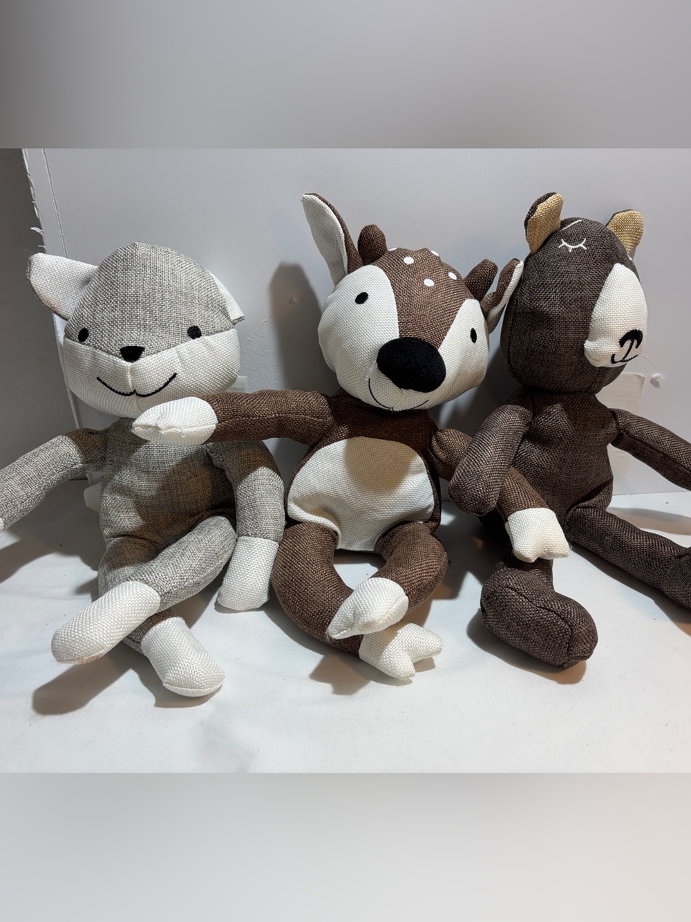 Calplush set of 3 Plush Woodland Animal Toy - Brown Deer Bear and squirrel